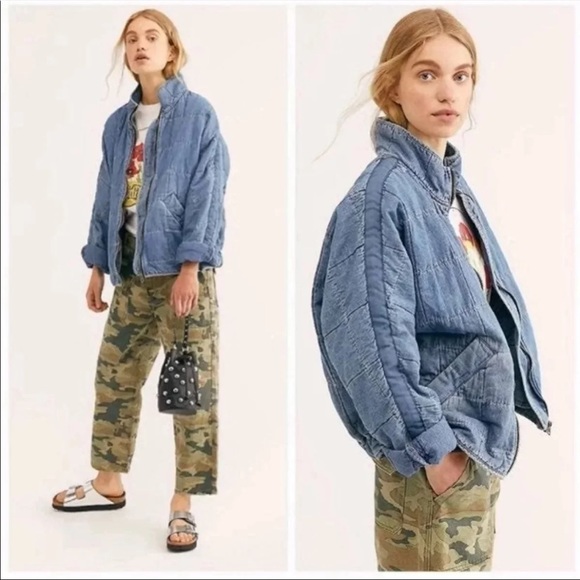 🎉HOST PICK🎉NWT-Free People Vintage-Vibe Dolman Quilted Denim Jacket (XS) - Picture 3 of 14